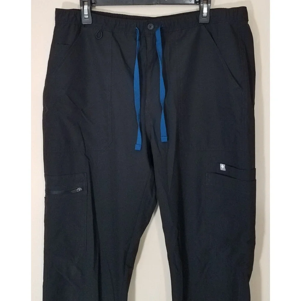 Figs Cargo Scrub‎ Pants Men size Large Straight Leg Pockets Black Button Front